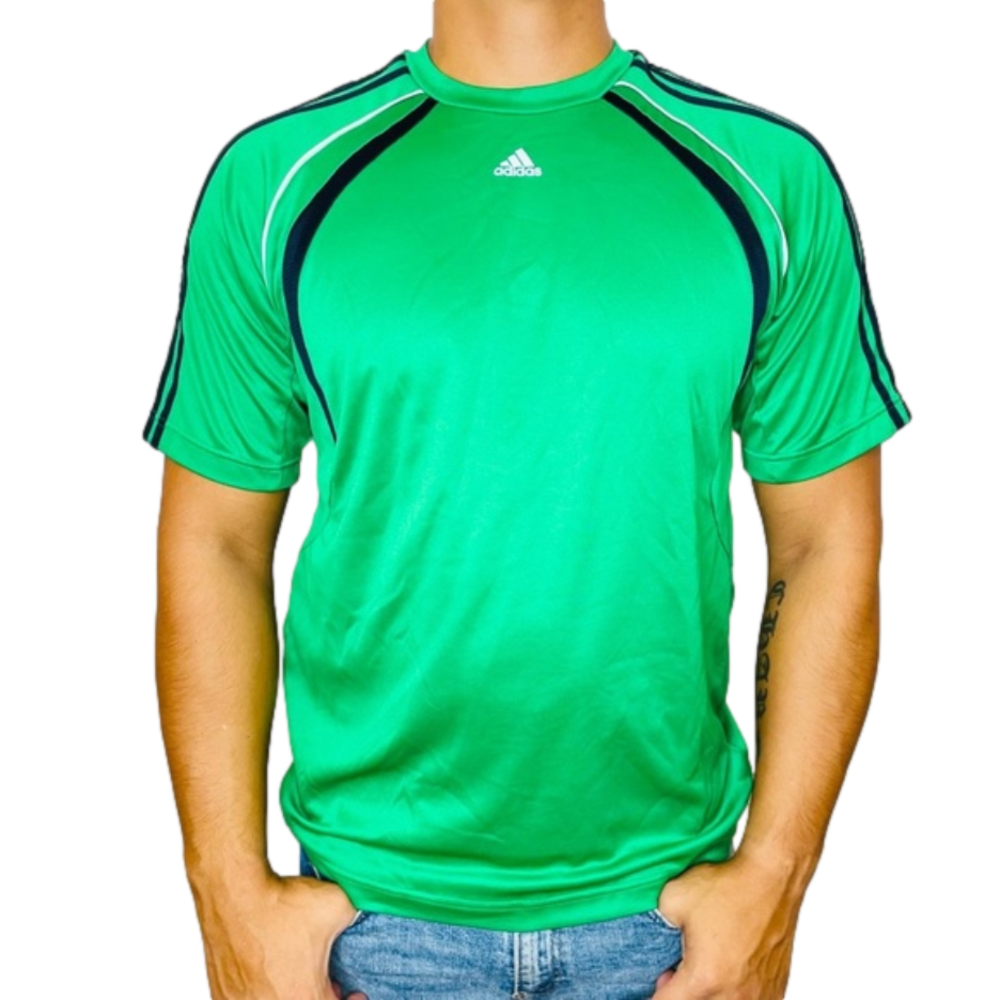 Adidas Men’s Green Short Sleeve Crewneck Striped Activewear Athletic Shirt Sz L